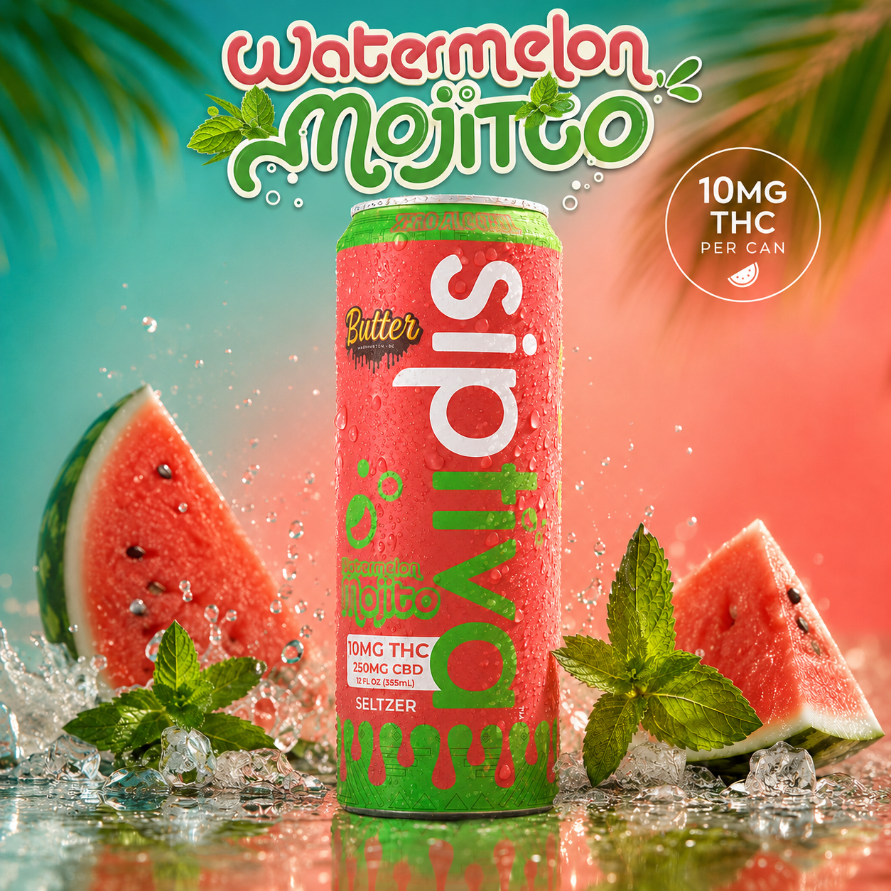 10mg Watermelon Mojito - Sip Squad (4 Cans)